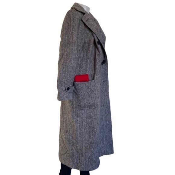 Vintage Charles Klein Wool Double Breasted Coat Grey With Red Scarf Women’s Sz L - Picture 9 of 13